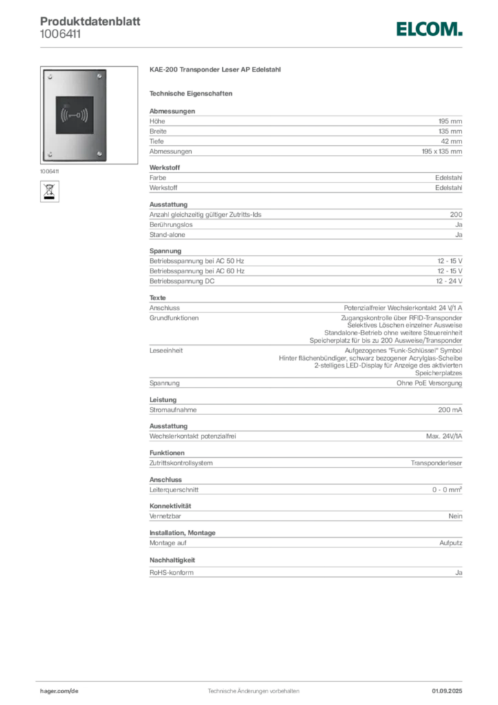 Bild Elcom Produktdatenblatt 1006411 | Hager Deutschland