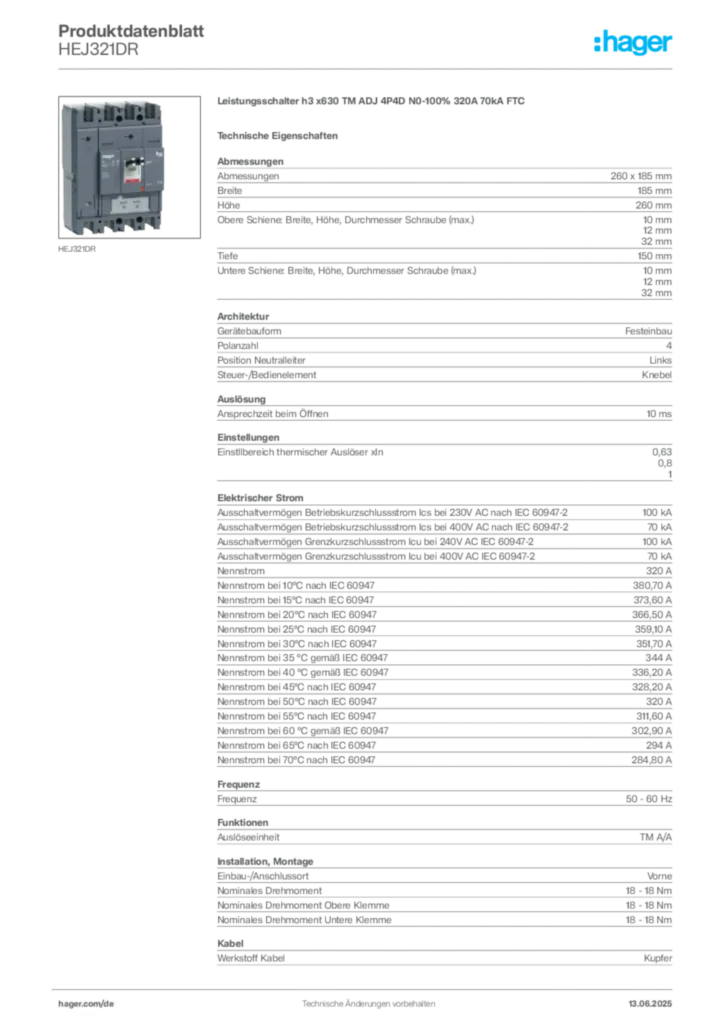 Bild Hager Produktdatenblatt HEJ321DR | Hager Deutschland