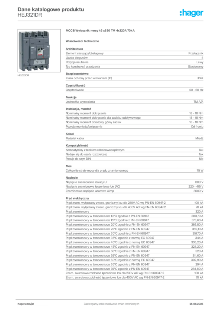 Zdjęcie Hager Dane katalogowe produktu HEJ321DR | Hager Polska