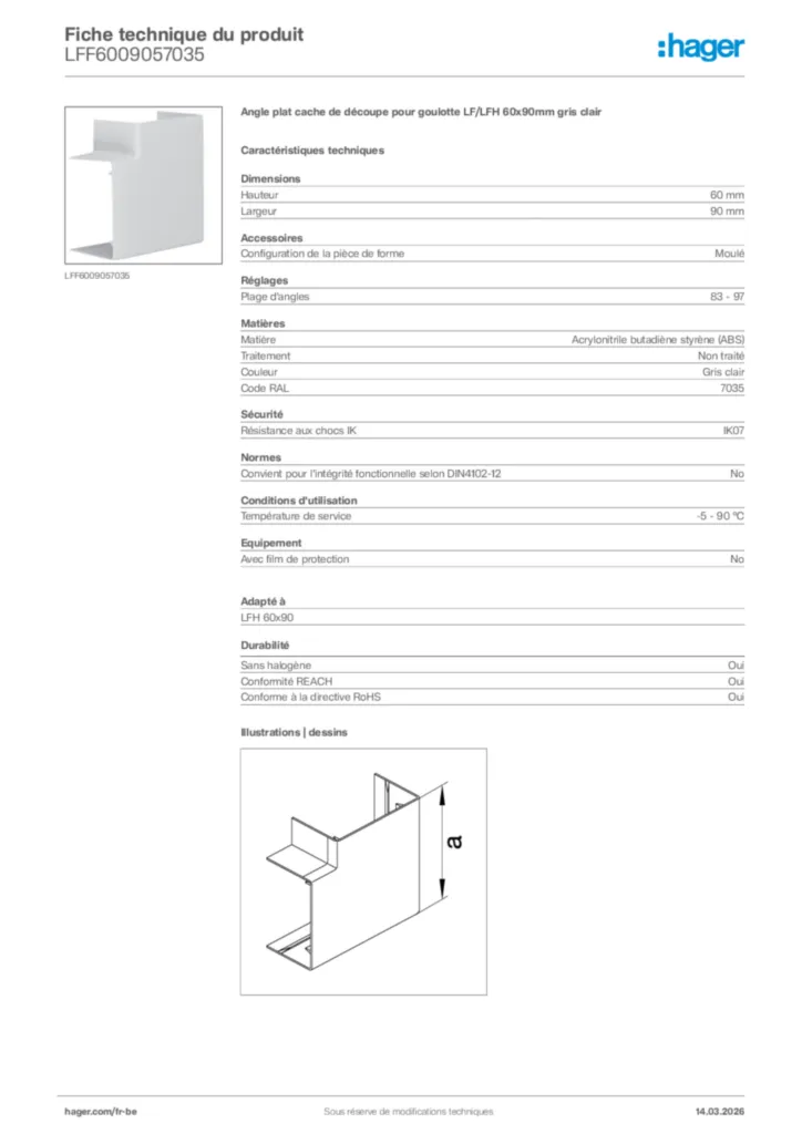 Image Hager Fiche technique du produit LFF6009057035 | Hager Belgique