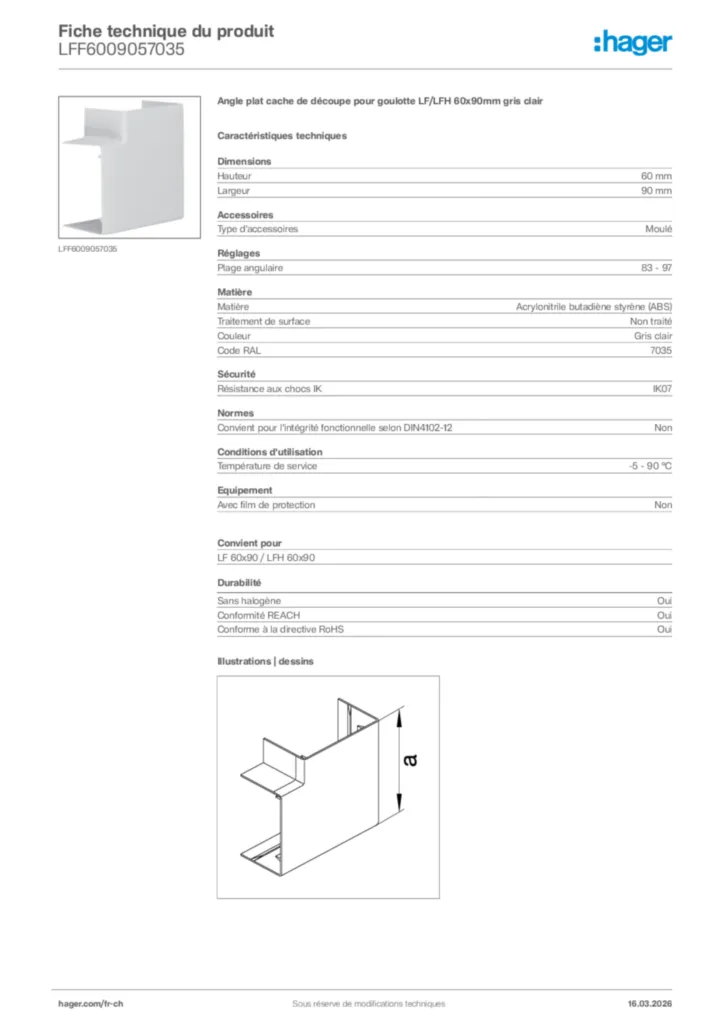 Image Hager Fiche technique du produit LFF6009057035 | Hager Suisse