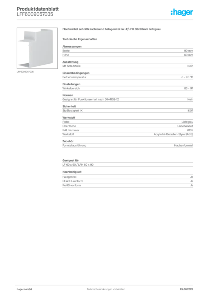 Bild Hager Produktdatenblatt LFF6009057035 | Hager Deutschland
