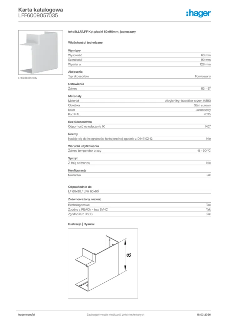 Zdjęcie Hager Karta katalogowa LFF6009057035 | Hager Polska