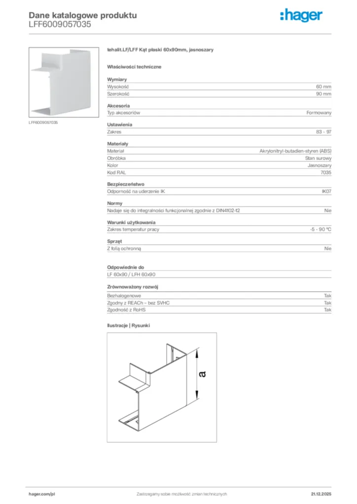 Zdjęcie Hager Dane katalogowe produktu LFF6009057035 | Hager Polska
