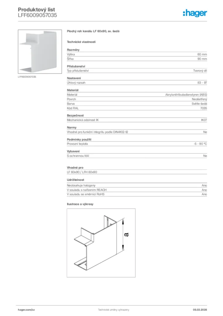Obrázek Hager Product data sheet LFF6009057035 | Hager