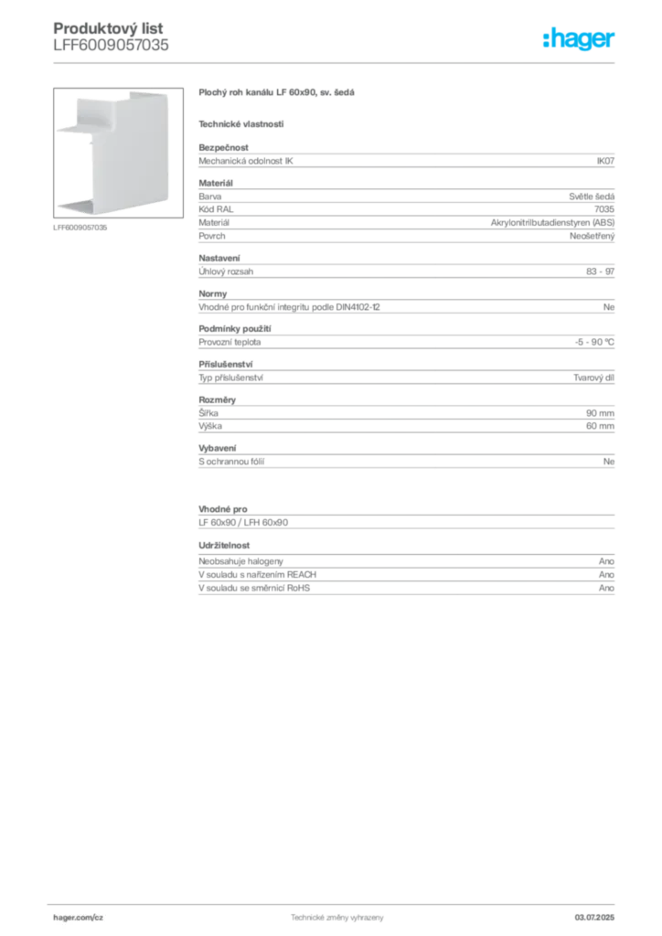 Obrázek Hager Produktový list LFF6009057035 | Hager