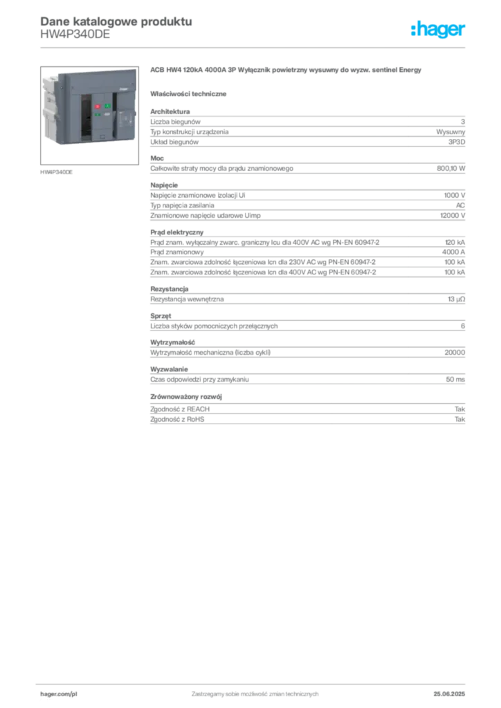 Zdjęcie Hager Dane katalogowe produktu HW4P340DE | Hager Polska