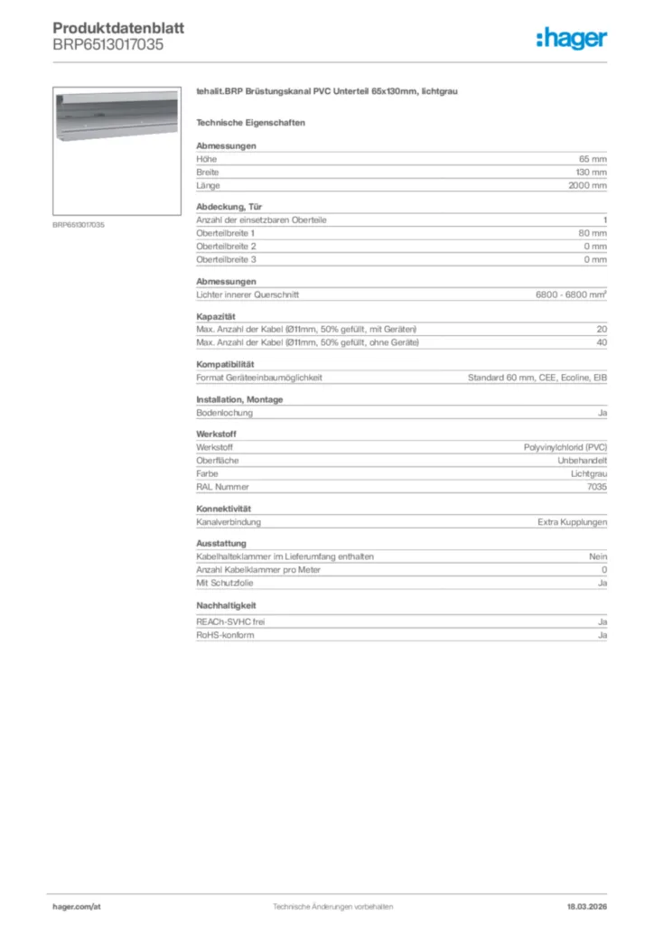 Bild Hager Produktdatenblatt BRP6513017035 | Hager Deutschland