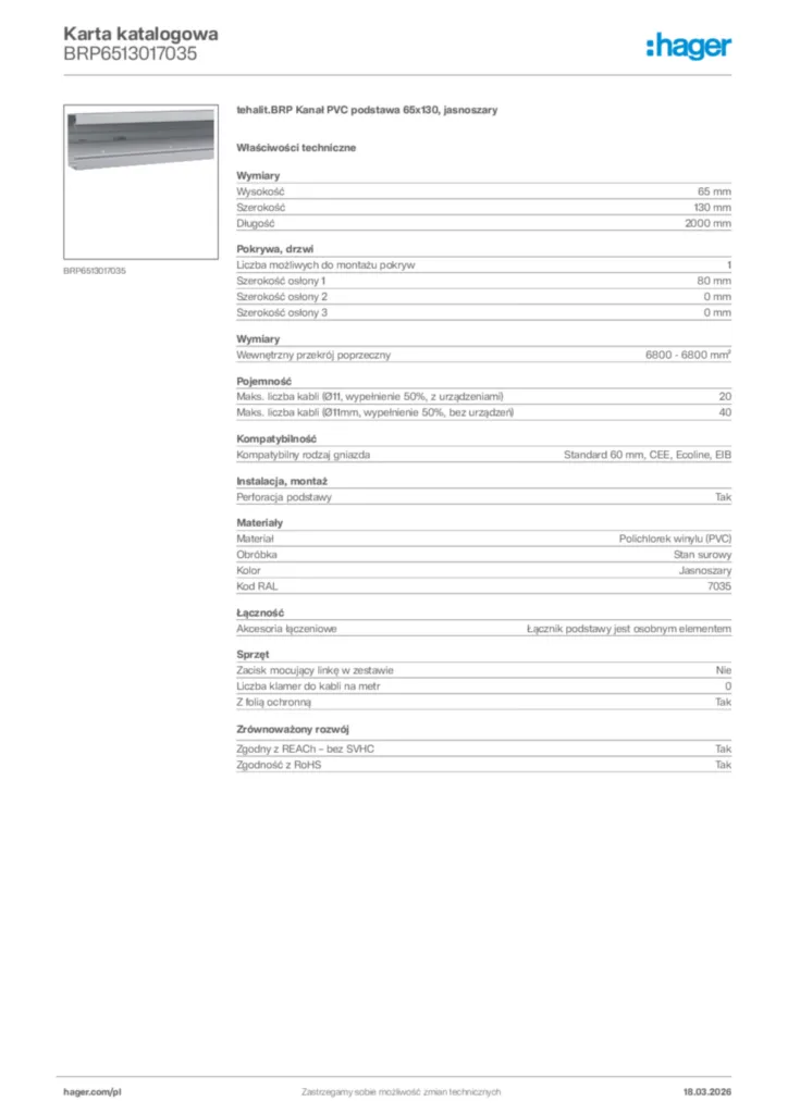 Zdjęcie Hager Karta katalogowa BRP6513017035 | Hager Polska