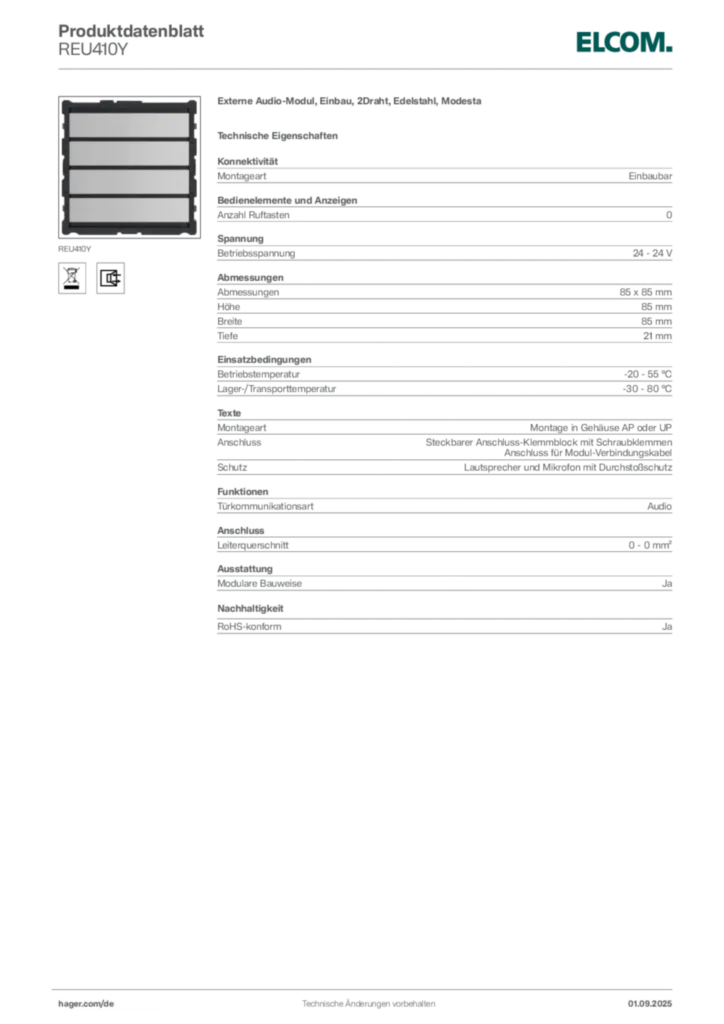 Bild Elcom Produktdatenblatt REU410Y | Hager Deutschland
