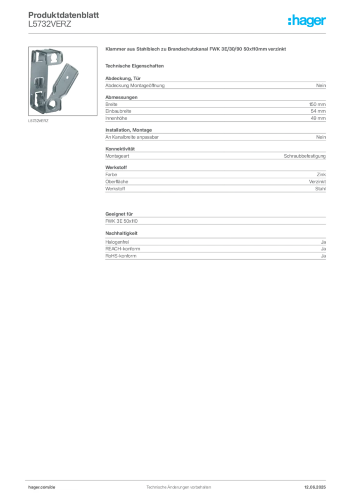 Bild Hager Produktdatenblatt L5732VERZ | Hager Deutschland