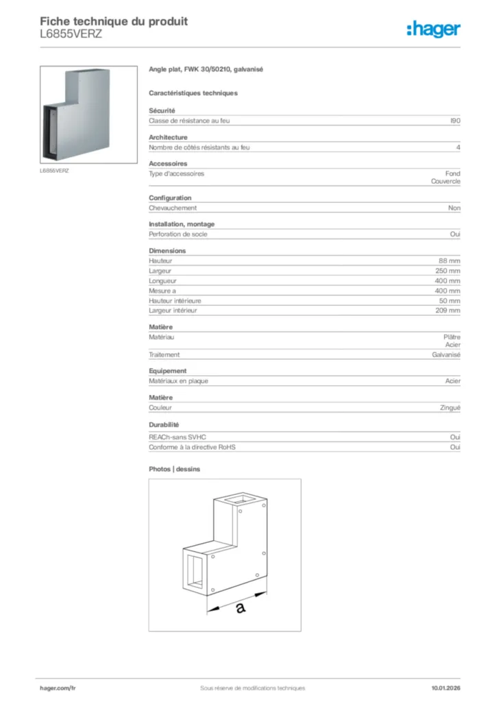 Image Hager Fiche technique du produit L6855VERZ | Hager France