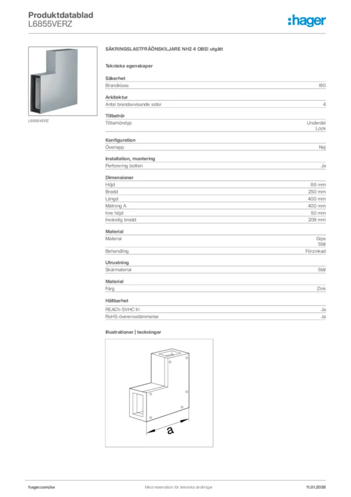 Bild Hager Produktdatablad L6855VERZ | Hager Sverige