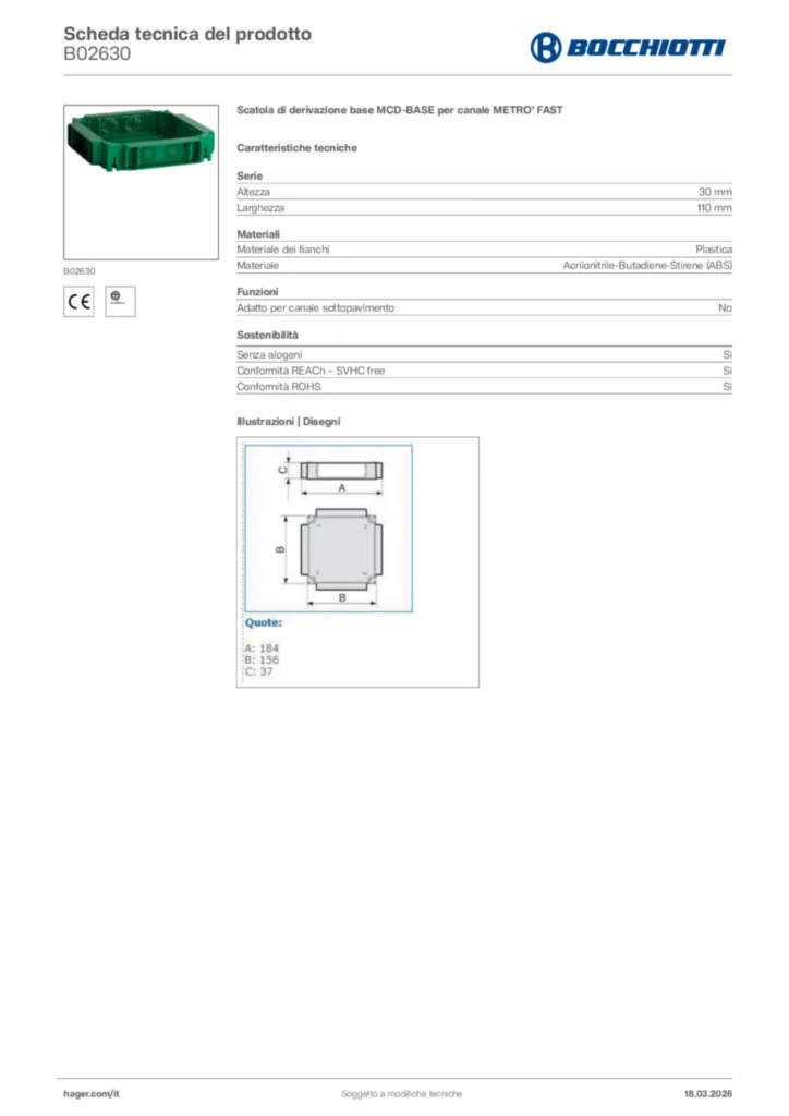 Immagine Bocchiotti Scheda tecnica del prodotto B02630 | Hager Italia