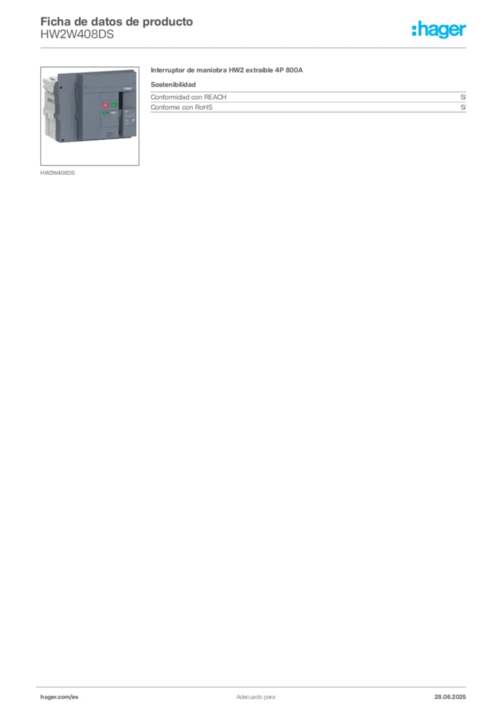 Imagen Hager Ficha de datos de producto HW2W408DS | Hager España