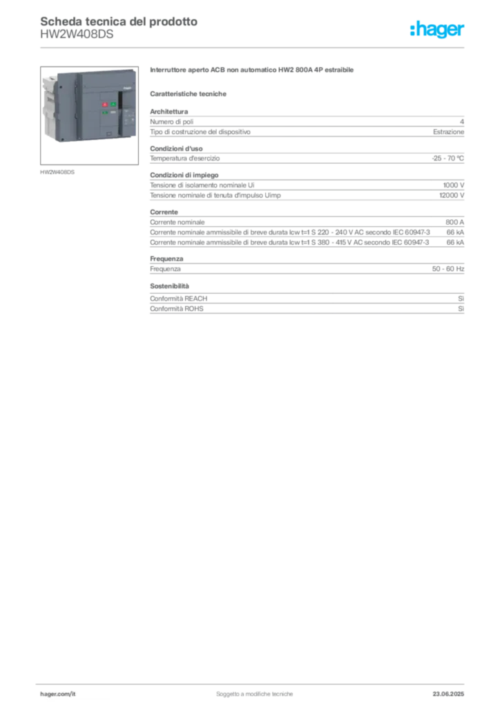 Immagine Hager Scheda tecnica del prodotto HW2W408DS | Hager Italia