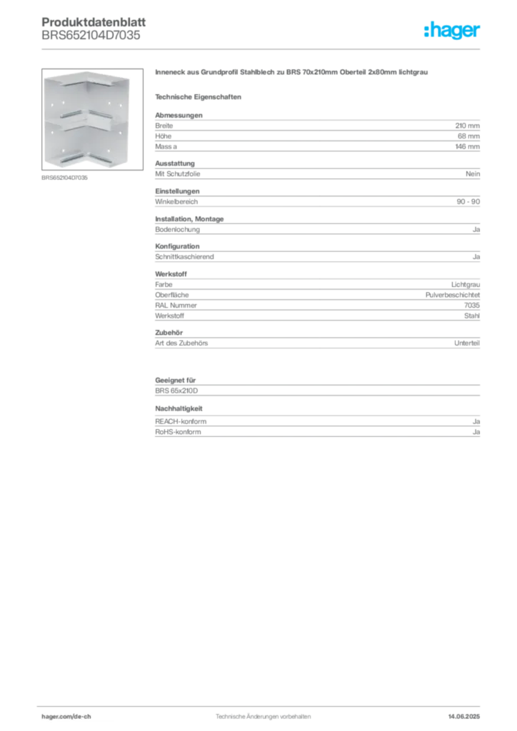 Bild Hager Produktdatenblatt BRS652104D7035 | Hager Schweiz