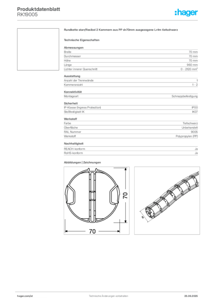 Bild Hager Produktdatenblatt RK19005 | Hager Deutschland