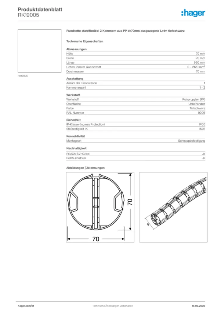 Bild Hager Produktdatenblatt RK19005 | Hager Deutschland