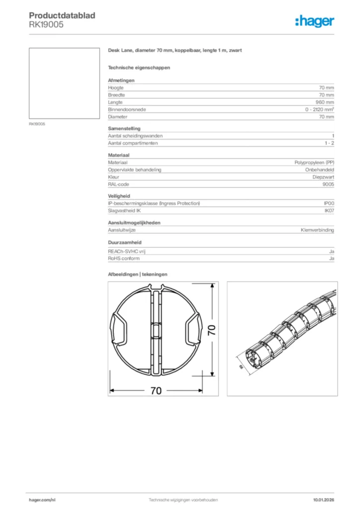 Afbeelding Hager Productdatablad RK19005 | Hager Nederland