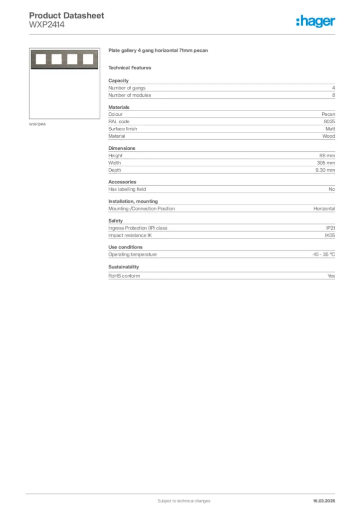 Image Hager Product data sheet WXP2414  | Hager Africa