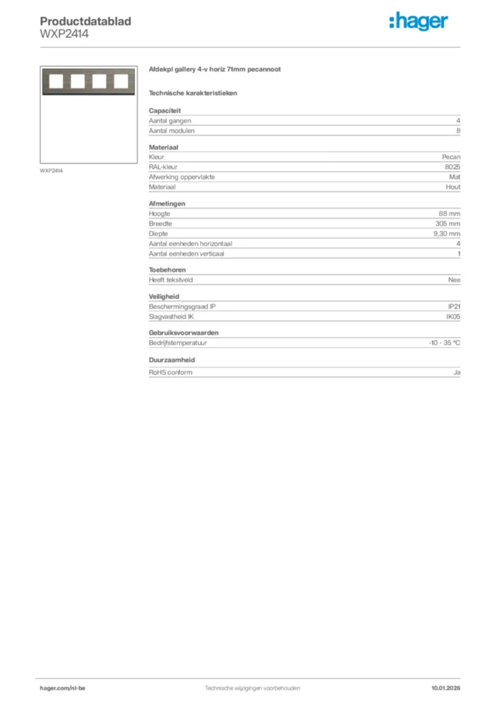 Afbeelding Hager Productdatablad WXP2414 | Hager Belgium