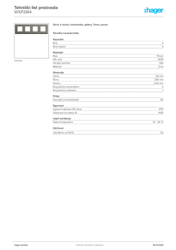 Slika Hager Product data sheet WXP2414  | Hager