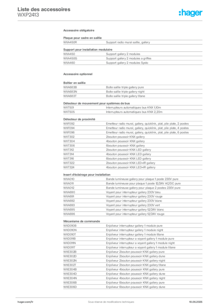 Image Hager Fiche technique du produit WXP2413 | Hager France