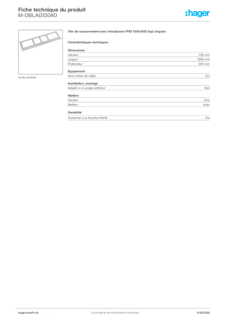 Image Hager Fiche technique du produit M-DBLAG13040 | Hager Suisse