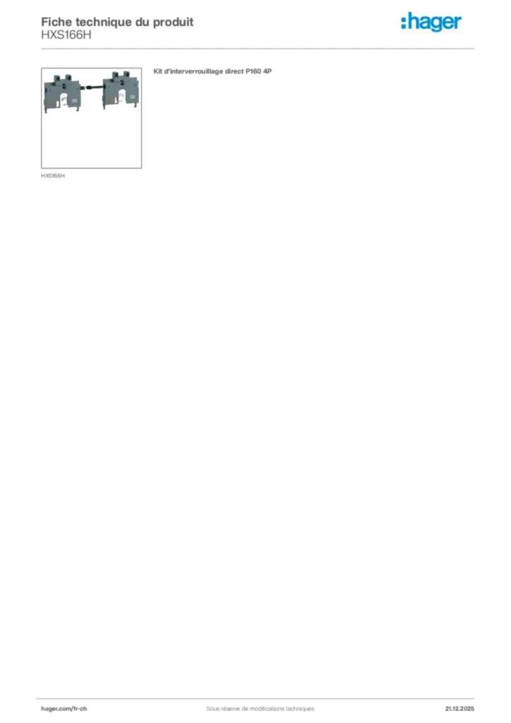 Image Hager Fiche technique du produit HXS166H | Hager Suisse