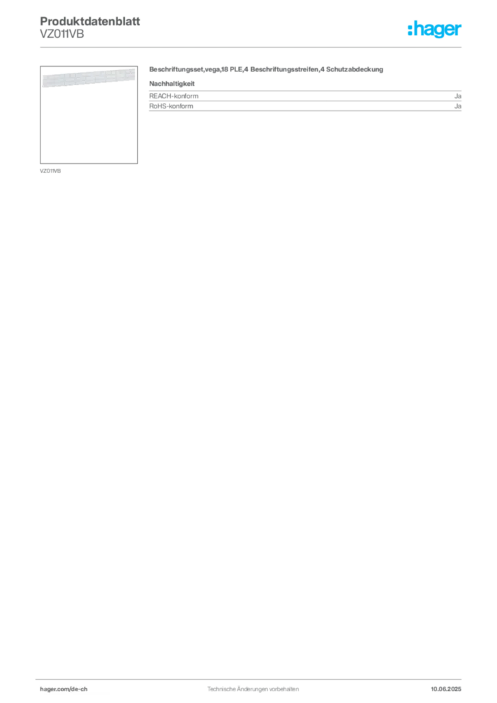 Bild Hager Produktdatenblatt VZ011VB | Hager Schweiz