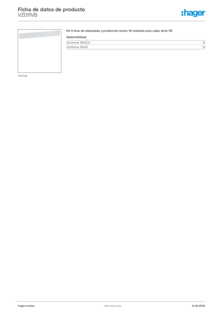 Imagen Hager Ficha de datos de producto VZ011VB | Hager España