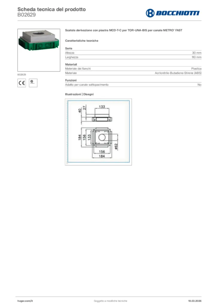 Immagine Bocchiotti Scheda tecnica del prodotto B02629 | Hager Italia