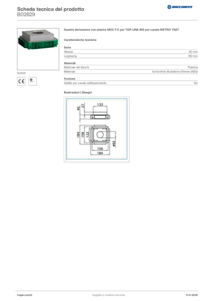 Immagine Bocchiotti Scheda tecnica del prodotto B02629 | Hager Italia