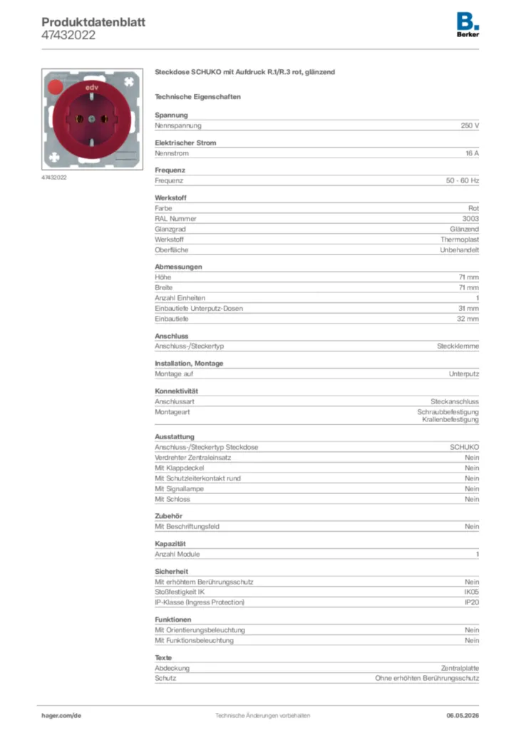Bild Berker Produktdatenblatt 47432022 | Hager Deutschland