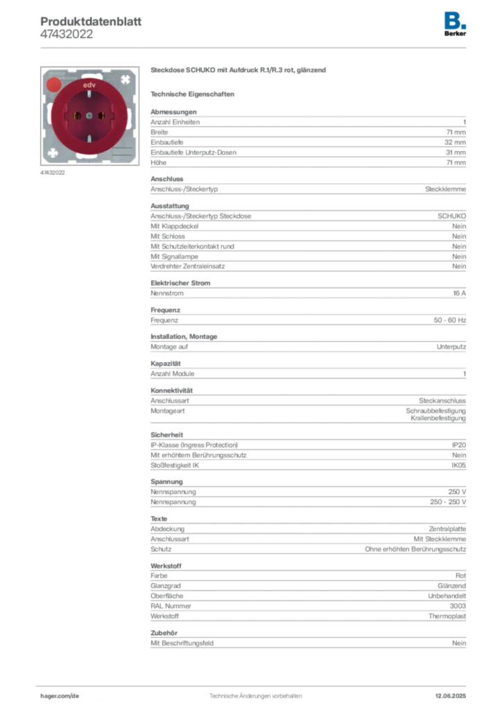 Bild Berker Produktdatenblatt 47432022 | Hager Deutschland