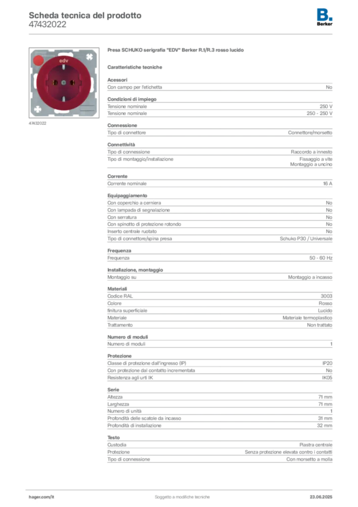 Immagine Berker Scheda tecnica del prodotto 47432022 | Hager Italia