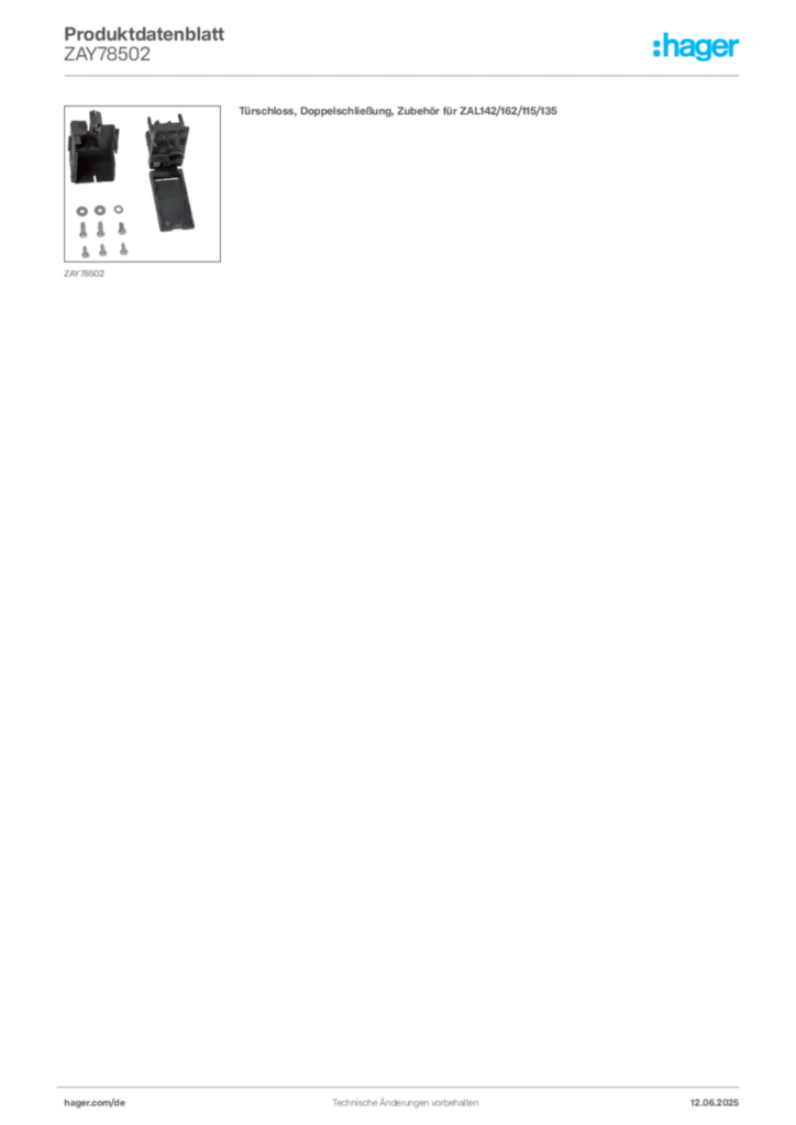 Bild Hager Produktdatenblatt ZAY78502 | Hager Deutschland
