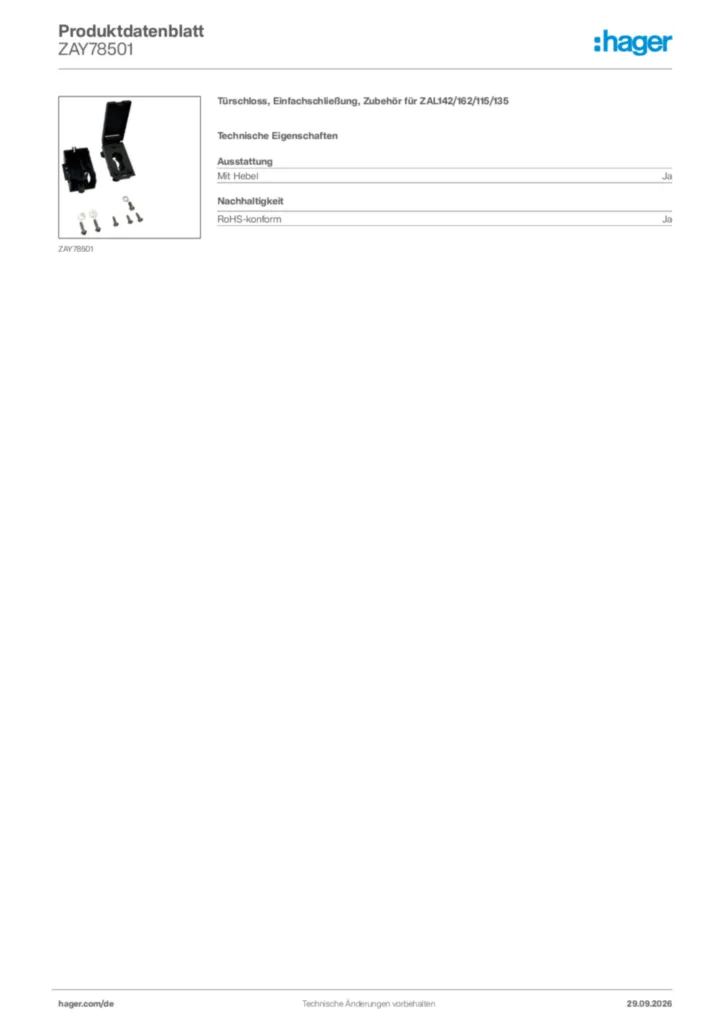 Bild Hager Produktdatenblatt ZAY78501 | Hager Deutschland