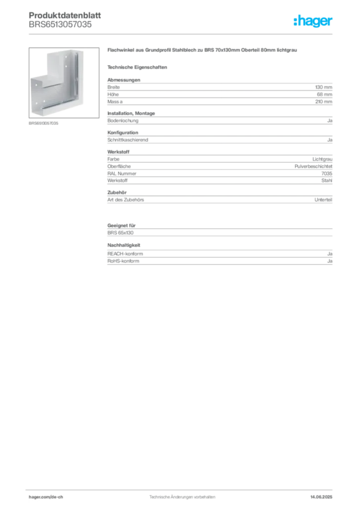 Bild Hager Produktdatenblatt BRS6513057035 | Hager Schweiz