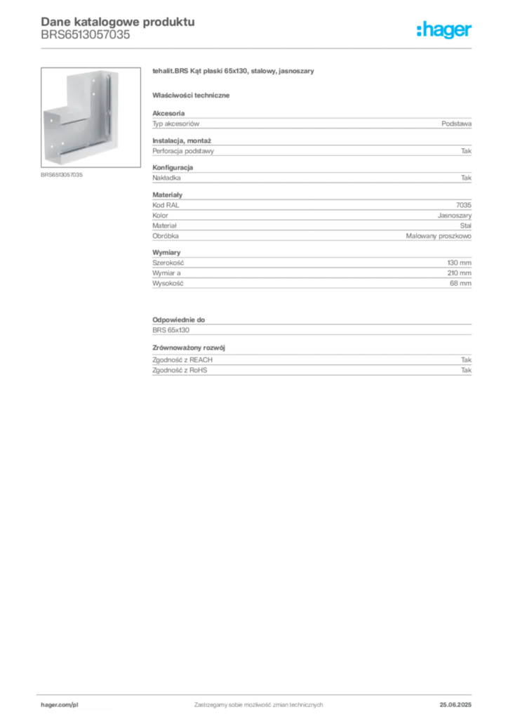 Zdjęcie Hager Dane katalogowe produktu BRS6513057035 | Hager Polska