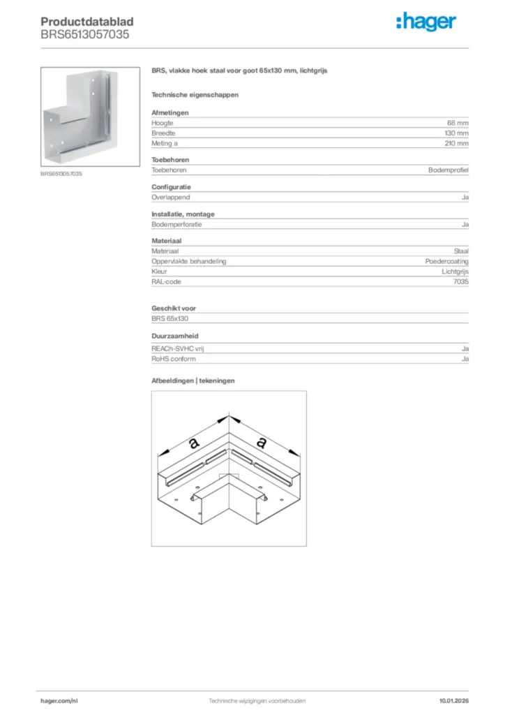 Afbeelding Hager Productdatablad BRS6513057035 | Hager Nederland