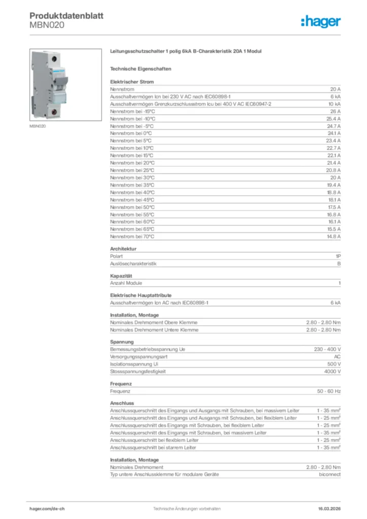 Bild Hager Produktdatenblatt MBN020 | Hager Schweiz