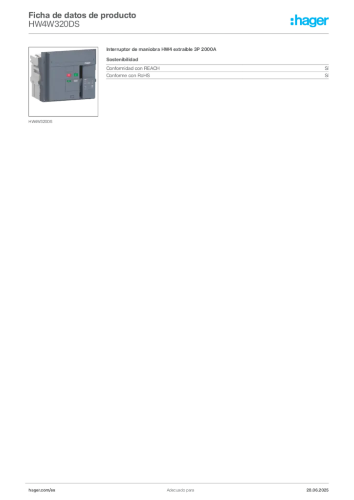 Imagen Hager Ficha de datos de producto HW4W320DS | Hager España