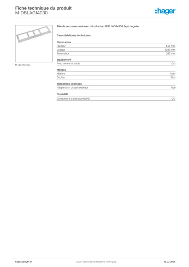 Image Hager Fiche technique du produit M-DBLAG14030 | Hager Suisse