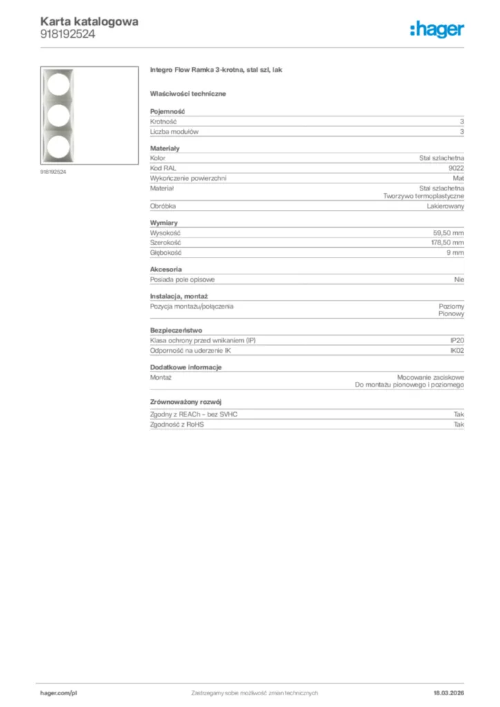 Zdjęcie Hager Karta katalogowa 918192524 | Hager Polska
