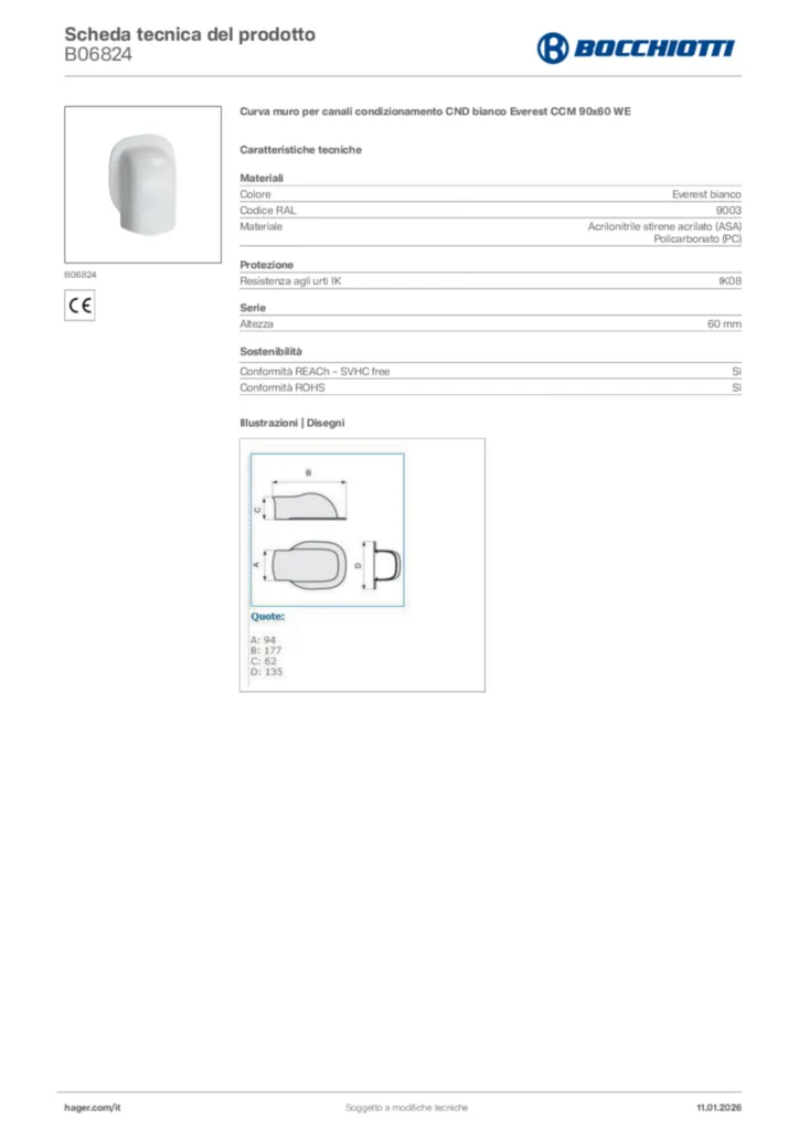Immagine Bocchiotti Scheda tecnica del prodotto B06824 | Hager Italia