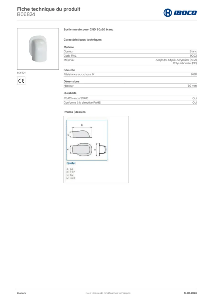 Image Iboco Fiche technique du produit B06824 | Hager France