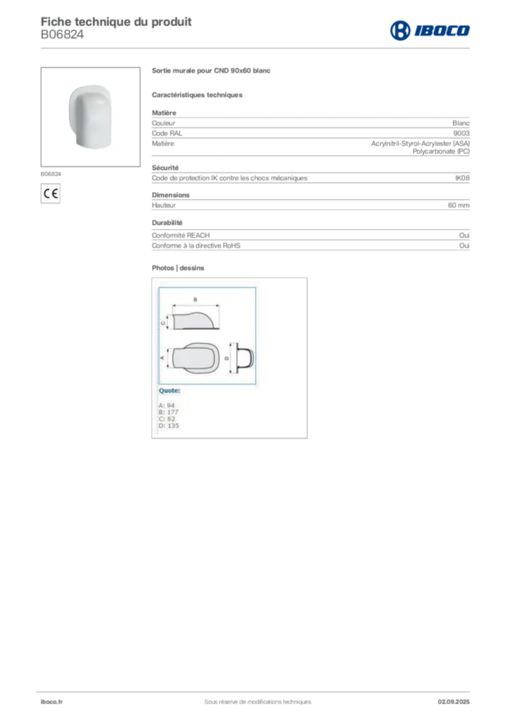 Image Iboco Fiche technique du produit B06824 | Hager France
