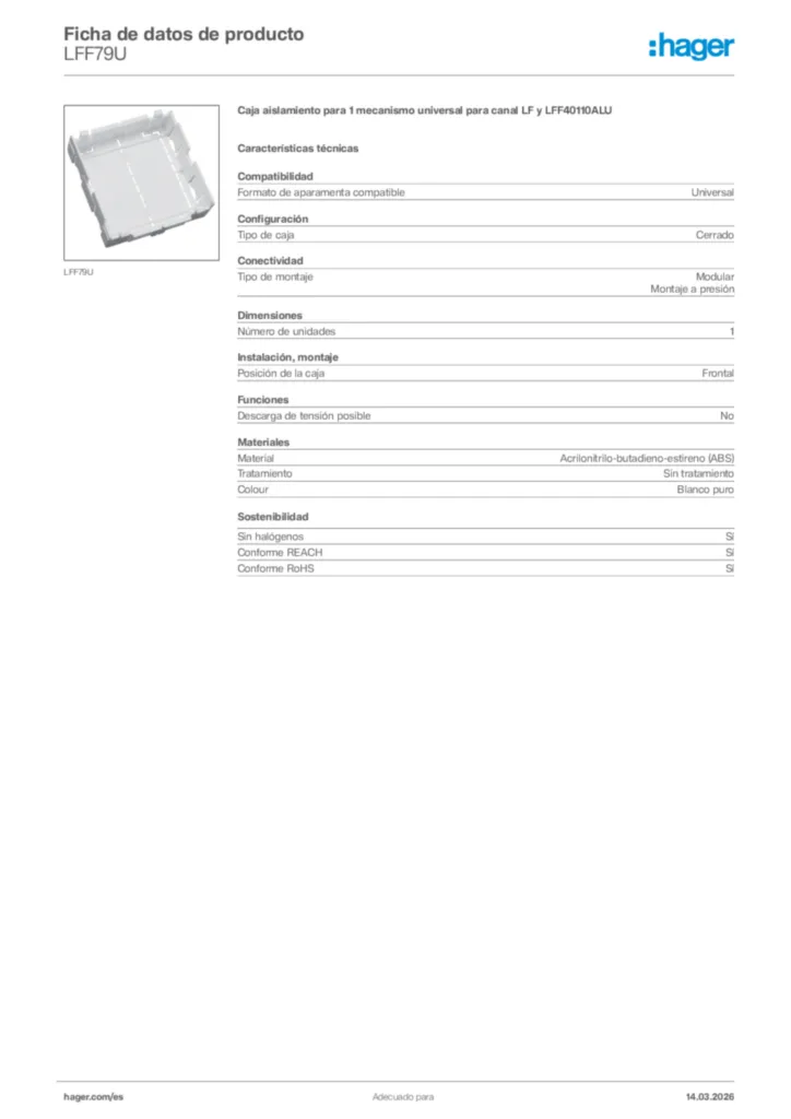 Imagen Hager Ficha de datos de producto LFF79U | Hager España